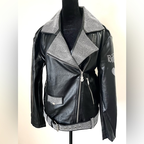 NWT Bratz Dolls Kill Black Vegan Leather Motorcycle Jacket Rhinestones Size Med - Picture 1 of 15